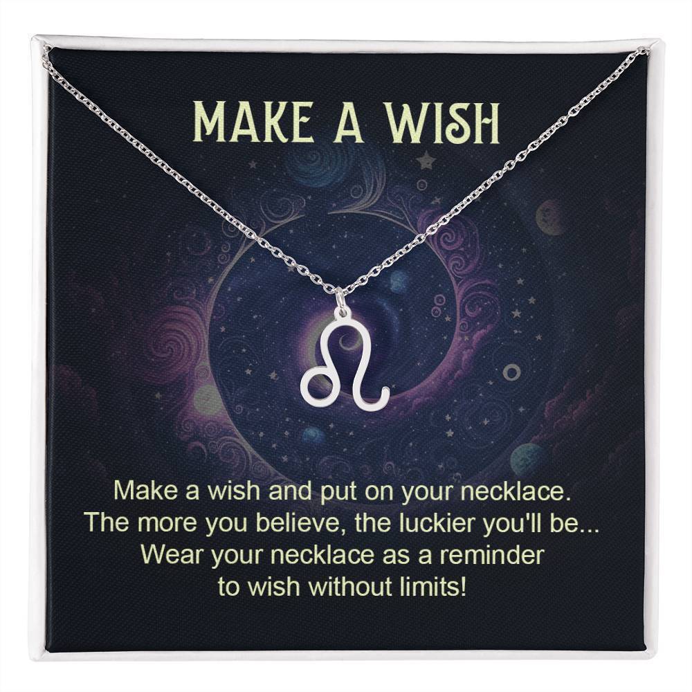 Make a Wish Leo  Zodiac Necklace Silver Tone Standard Box